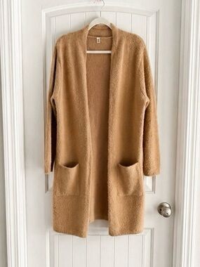 Open Front Oversized Cardigan Sweater Camel Beige Size Small Longline
